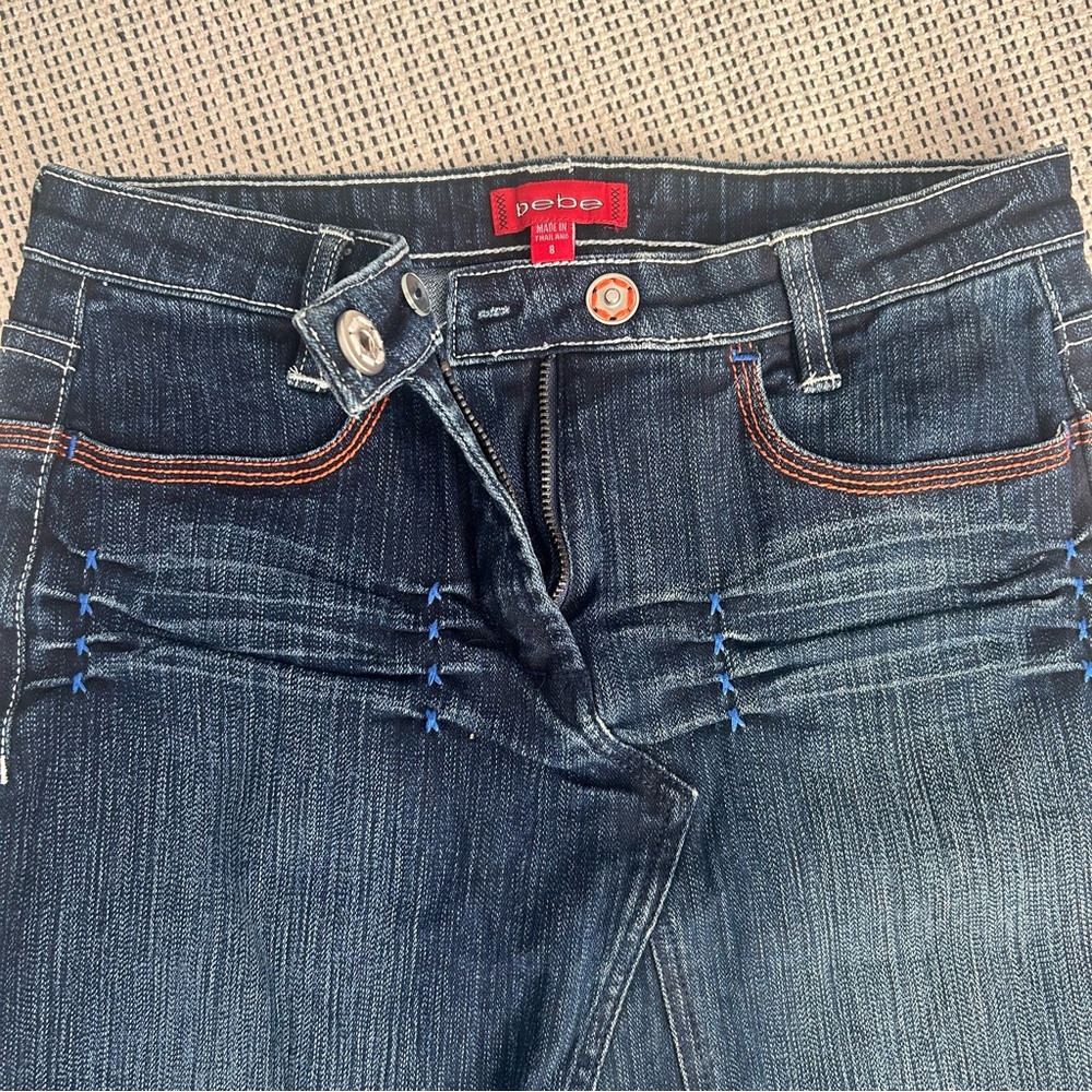 Bebe Dark Blue Denim Skirt with Contrast Stitching